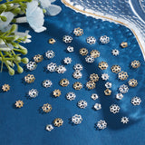 160Pcs 8 Style Brass Bead Cap, Long-Lasting Plated, Rack Plating, Flower, Golden & Silver, 4~6x1mm, Hole: 1~1.2mm, 20pcs/style