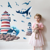 PVC Wall Stickers, Wall Decoration, Lighthouse Pattern, 740x290mm, 2pcs/set