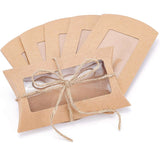 Kraft Paper Pillow Candy Box, with Clear Window, for Wedding Favors Baby Shower Birthday Party Supplies, Sandy Brown, Fold: 7.1x12.2x2cm