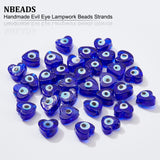 Handmade Evil Eye Lampwork Beads Strands, Heart, Medium Blue, 12x12x6mm, Hole: 1.4mm, about 33pcs/strand, 14.37''(36.5cm)