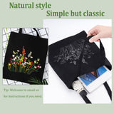 DIY Canvas Bag Flower Embroidery Kits, Polyester Threads, Iron Needles and Plastic Embroidery Hoop, Black