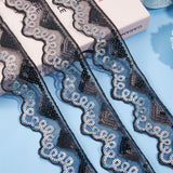 Waved Polyester Lace Trim, with Paillette, Black, 2 inch(50mm), about 10 yards/pc