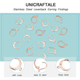 40Pcs 2 Style 304 Stainless Steel Leverback Earring Findings, with Loop, Rose Gold, 14.5~16x10~12.5x1.5~2mm, Hole: 1.4mm, Pin: 0.7x0.9mm, 20pcs/style