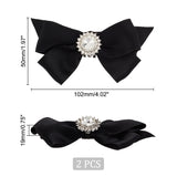 Polyester Bowknot Shoe Decorations, Bridal Detachable Shoe Buckle Clips, with Iron Findings and Rhinestone, Black, 50x102x19mm