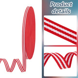 47~50 Yards Polyester Stripe Ribbons, Garment Accessories, White, Red, 3/8 inch(10mm)