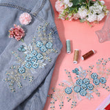 3D Flower Polyester Embroidery Sew on Appliques, with Plastic Sequins, Sewing Craft Decoration for Wedding Dress, Cheongsam, Light Blue, 340~355x170x3mm