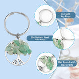 4 Sets Natural Stone Keychains, with Iron Split Key Rings, 304 Stainless Steel Jump Rings and Tibetan Style Alloy Pendants, Flat Round with Tree of Life, 5.5cm, 9pcs/set, 4 sets/box