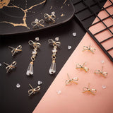 12Pcs Brass Stud Earring Findings, with Horizontal Loops and 925 Sterling Silver Pins, Bowknot, Nickel Free, with 30Pcs Plastic Ear Nuts, Real 18K Gold Plated, 10x15mm, Hole: 1mm, Pin: 0.7mm