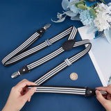 Polyester Elastic Men's Strength Suspenders, with Iron Clasps, Stripe Pattern, 75~116x24x2mm