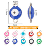 304 Stainless Steel Enamel Links Connectors, Flat Round with Evil Eye, Mixed Color, 9.5x6x3.5mm, Hole: 1.2mm, 10 colors, 6pcs/color, 60pcs/box