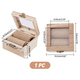 Particle Board Flip Cover Box, with PVC Ramie Cotton Fabric and Metal Clasps, for Necklace, Square with Clear Window, Tan, 9.6x10.2x5.6cm