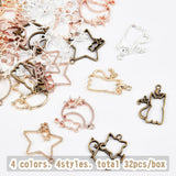 32Pcs 16 Styles Alloy Open Back Bezel Pendants, for DIY UV Resin, Epoxy Resin, Pressed Flower Jewelry, Cadmium Free & Lead Free, Star with Cat, Mixed Color, 2pcs/style