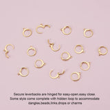 304 Stainless Steel Leverback Earring Settings, with Loop, Golden, 14.5x12mm, Hole: 1mm, Pin: 0.8x1mm, 50pcs/box, Square Plastic Bead Storage Container: 6.8x5.2x1.1cm