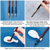 1Pc Chinese Calligraphy Brush Water Writing Magic Cloth Roll, with 1Pc Spoon Shape Ink Tray Containers and 3Pcs 3 Styles Brushes Pen, Mixed Color, 96~395x41~44x20~26mm