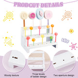 3-Tier Natural Wood Lollipop Display Risers, Rectangle Cake Pop Display Holder for Baby Showers, Birthday Party, White, Finish Product: 12.5x23x14cm