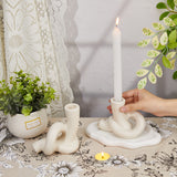 2Pcs 2 Styles Ceramic Candle Holder, Round Tealight Candlestick, Ropes Shape, Antique White, 110~123x64~72x92~110mm, Inner Diameter: 21~22.4mm, 1pc/style
