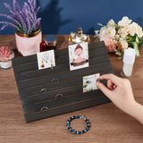 7-Slot Wooden Place Card Display Stands, for Postcards, Earring Display Cards Holder, Dyed & Heated, Rectangle, Black, 29x19x2cm, about 3pcs/set