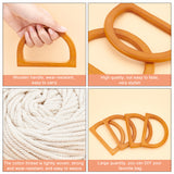 4Pcs Wood Bag Handle, Letter D Shape, with 1 Roll Cotton Cords, Twisted Cotton Rope, for Purse Accessories, Mixed Color, Wood Bag Handle: 4pcs/set