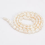 1 Strand Grade A Natural Cultured Freshwater Pearl Beads Strands, Rice, White, 4~7.5x3~4mm, Hole: 0.6mm, about 52~54pcs/strand, 14.45 inch~14.65 inch(36.7cm~37.2cm)