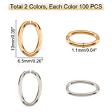 200Pcs 2 Colors 304 Stainless Steel Open Jump Rings, Oval, Golden & Stainless Steel Color, 10x6.5x1.1mm