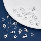 40Pcs 2 Style Brass Lobster Claw Clasps, with 80Pcs Open Jump Rings, 925 Sterling Silver Plated, 9x5x3mm, 12x7x2.5mm, Hole: 1mm, 20Pcs/style