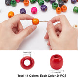 220Pcs 11 Colors Natural Wooden Beads, Large Hole Beads, Rondelle, Mixed Color, 17mm, Hole: 7mm, 20pcs/color