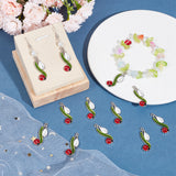20Pcs Alloy Enamel Pendants, Platinum, Flower with Ladybird, Green, 31x14x2.5mm, Hole: 1.6mm
