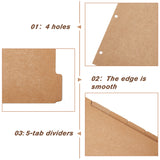 5 Sheets A4 Kraft Paper Binder Dividers, 11-Hole Index Page Tab for Planner & Notebook & Loose Leaf Binders, Rectangle, BurlyWood, 298x221x0.2mm, Hole: 6mm
