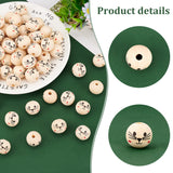 Printed Wood European Beads, Large Hole Bead, Round with Cat Face Pattern, Cornsilk, 19~20mm, Hole: 5mm