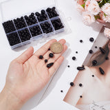 5 Style ABS Plastic Imitation Pearl Beads, Round & Teardrop, Black, 4~17x4~7.5x4~7.5mm, Hole: 1.6~2.3mm, 739pcs/box