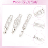 6Pcs 6 Styles Rack Plating Brass Micro Pave Clear Cubic Zirconia Watch Band Clasps, Cadmium Free & Lead Free, Long-Lasting Plated, Rectangle & Rhombus & Bowknot, Platinum & Golden, 33~35x5.5~10x4mm, Hole: 3~4x3~3mm, 1pc/style