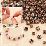 300Pcs 6 Styles Tibetan Style Alloy Spacer Beads, Bicone & Flower & Rondelle, Mixed Shapes, Red Copper, 5~7.5x4~6.3mm, Hole: 1mm, 50pcs/style