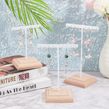 3Pcs 3 Sizes Iron T Bar Earring Display Stands, with Square Wooden Base, Holds up to 10 Pairs Dangle Earring Display, White, Finished Product: 80x94~116x140~195mm, 1pc/size