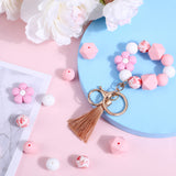 DIY Flower Keychain Making Kit, Including Silicone Beads, Elastic Cord, Alloy Keychain Clasp Findings, Pink, 40Pcs/bag