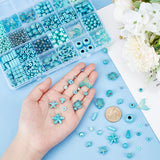 DIY Jewelry Making Finding Kit, Including Tortoise & Cross & Teardrop & Cuboid Synthetic Turquoise Beads, Glass Round & Polymer Clay Heishi Beads, Glass Pendant & Porcelain Cabochons, 1071~1101Pcs/box