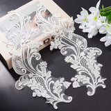 2Pcs 2 Style Rayon Embroidery Costume Accessories, Lace Applique Patch, Sewing Craft Decoration, Floral Pattern, Left/Right, White, 420x168x1.2mm, 1pc/style