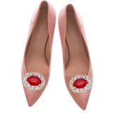 2 Pairs 2 Style Detachable Rhinestone Shoe Decoration, with Alloy Buckle Clip, Red, 39~53x47~53x13~14mm, 1 pairs/style