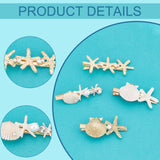 4Pcs 4 Style  Iron Alligator Hair Clips, with Alloy Findings, with Alloy Starfish/Shell & Plastic Beads or Resin Beads & Rhinestone, Mixed Color, 32x27mm