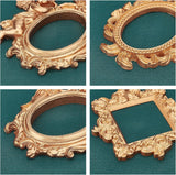 4Pcs 4 Style Oval & Square Retro Resin Photo Frames, Small Family Photo Holders, for Pictures Embossed Photo Props Wall Decor Accessories, Gold, 1pc/style