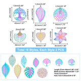 32Pcs 16 Style Ion Plating(IP) 201 Stainless Steel Filigree Pendants, Etched Metal Embellishments, Leaf & Flower & Tree of Life & Flat Round, Rainbow Color, 2pcs/style