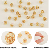 Alloy Hollow Beads, Round, Cadmium Free & Lead Free, Real 18K Gold Plated, 8x7~8mm, Hole: 1.5~2mm, 30pcs/box