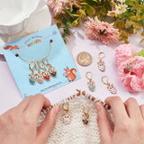 10Pcs 5 Colors Alloy Enamel Owl Charm Locking Stitch Markers, with Gold Tone Brass Leverback Earring Findings, Mixed Color, 3.8cm, 2pcs/color