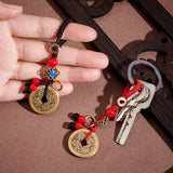 2Pcs 2 Colors Brass Coins Pendant Decorations, with Polyester Cord and Alloy & Acrylic Findings, Mixed Color, 113mm, 1pc/color