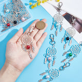 12Pcs 6 Colors Zinc Alloy Big Pendants, with ABS Plastic Beads & Lobster Clasp Clip, Woven Net/Web with Feather, Mixed Color, 118mm, 2pcs/color
