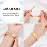 1Pc Alloy Grooved Open Cuff Bangle for Women, Golden, Inner Diameter: 2-1/4 inch(5.8cm)