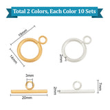 304 Stainless Steel Ring Toggle Clasps, with Bead Container, Golden & Stainless Steel Color, ring: 19x14x2mm, bar: 20x7x2mm, hole: 3mm.