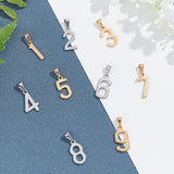 304 Stainless Steel Pendants, Number 0~9, Golden & Stainless Steel Color, 21x5~11x1.5mm, Hole: 6.5x3mm, 18pcs/box