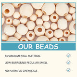 Natural Unfinished Wood Beads, Macrame Beads, Round Wooden Large Hole Beads for Craft Making, BurlyWood, 10x7.5mm, Hole: 4mm, 320pcs/box