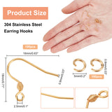 100Pcs 304 Stainless Steel Earring Hooks, with 100Pcs Open Jump Rings, Golden, 18x16x0.8mm, Hole: 2.5mm