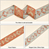 Ethnic style Embroidery Polyester Ribbons, Jacquard Ribbon, Garment Accessories, Single Face Floral Pattern, Orange, 2-3/8 inch(60mm), about 5.47 Yards(5m)/Bundle